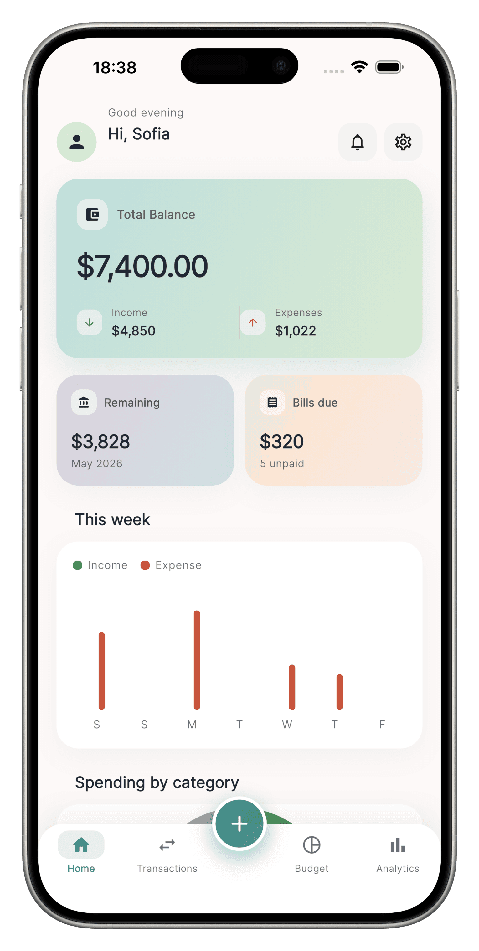 SmartFlousi dashboard showing total balance, monthly trends, and recent transactions